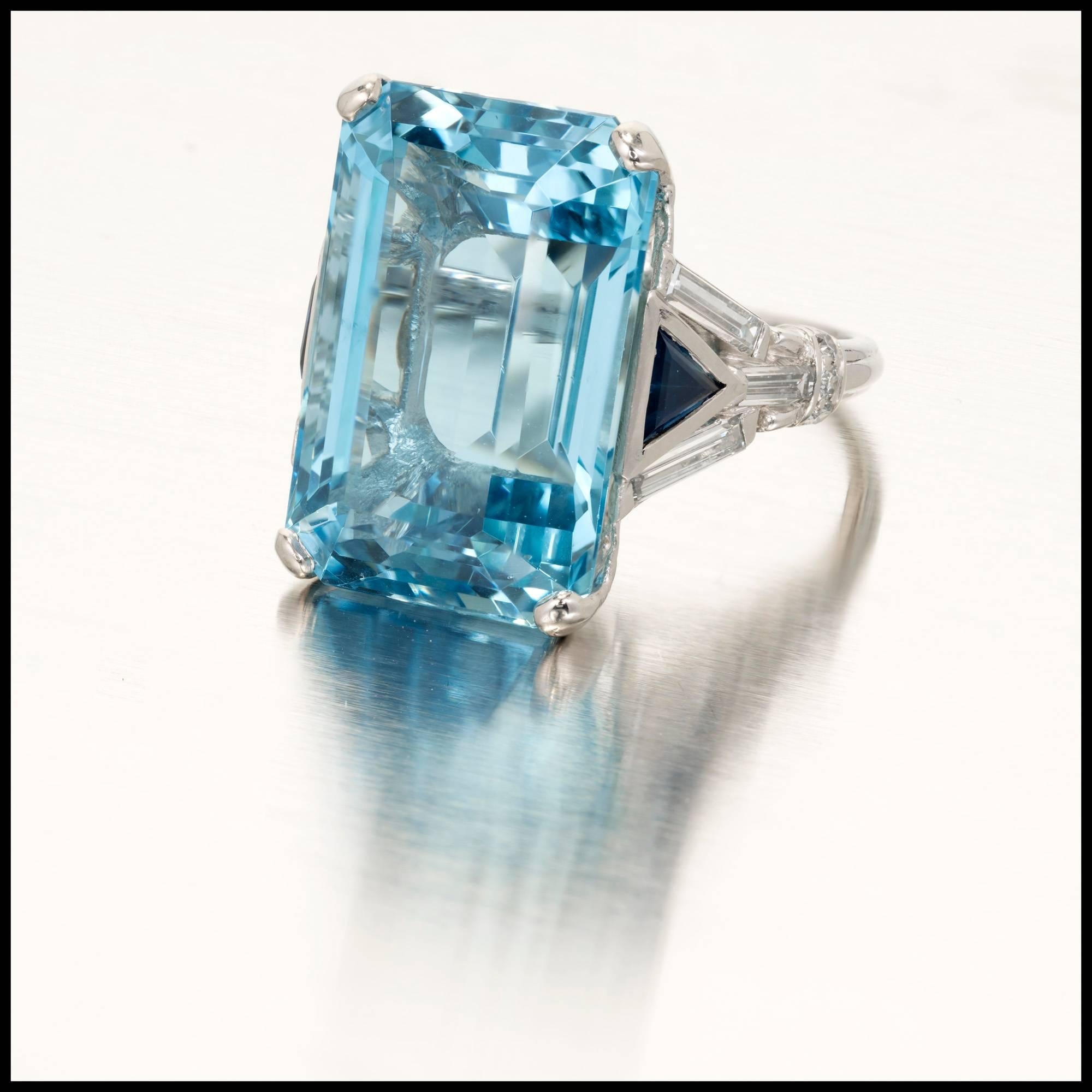 18.87 Carat Natural Aqua Sapphire Diamond Platinum Cocktail Ring In Good Condition In Stamford, CT