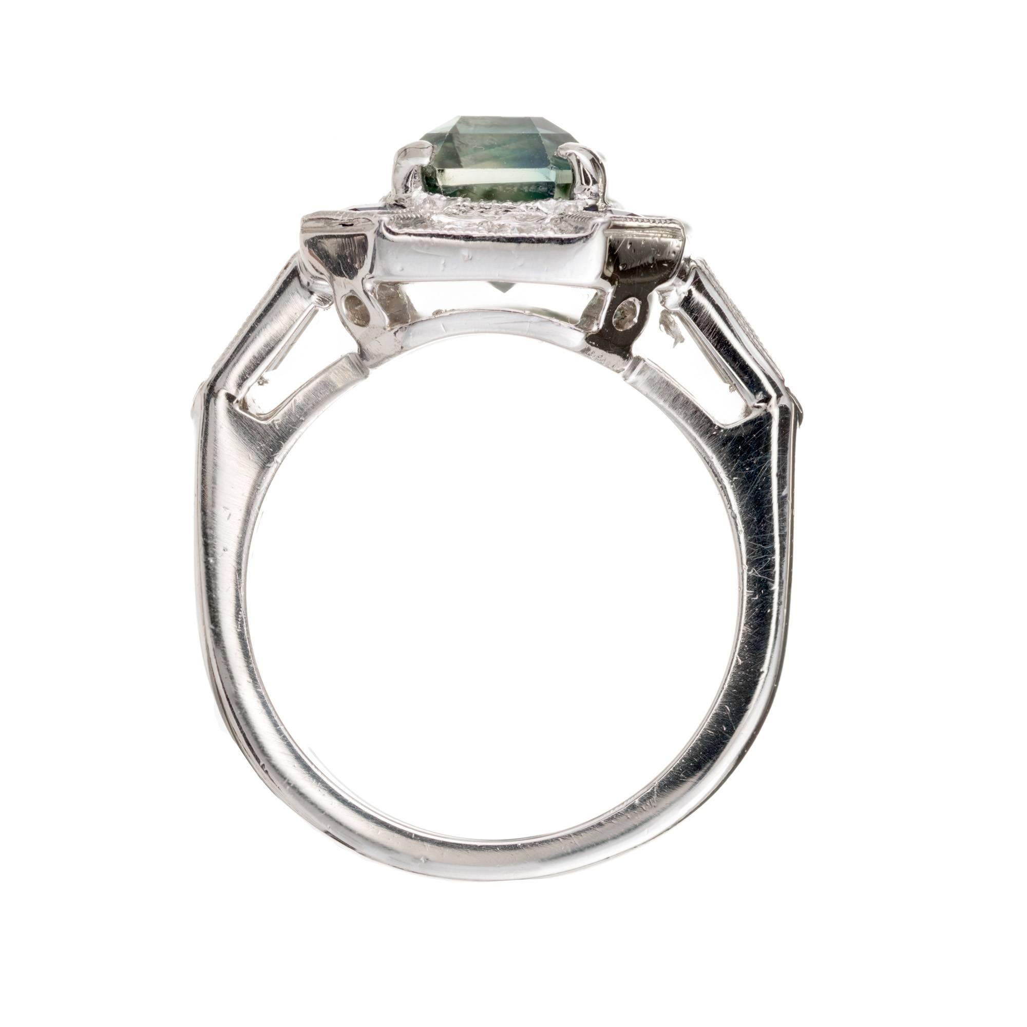 Bague de fiançailles Peter Suchy en platine avec saphir vert de 3,39 carats et diamant en vente 4