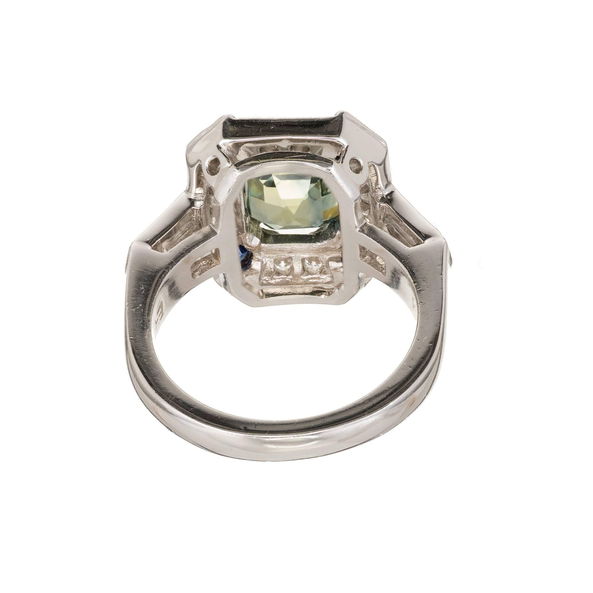 Peter Suchy 3.39 Carat Green Sapphire Diamond Platinum Engagement Ring In Excellent Condition For Sale In Stamford, CT