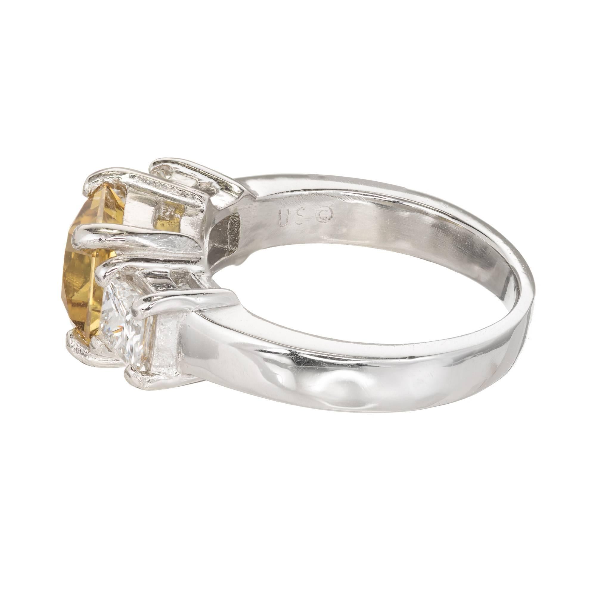 Peter Suchy 2.32 Carat Yellow Natural Sapphire Diamond Platinum Engagement Ring For Sale 2