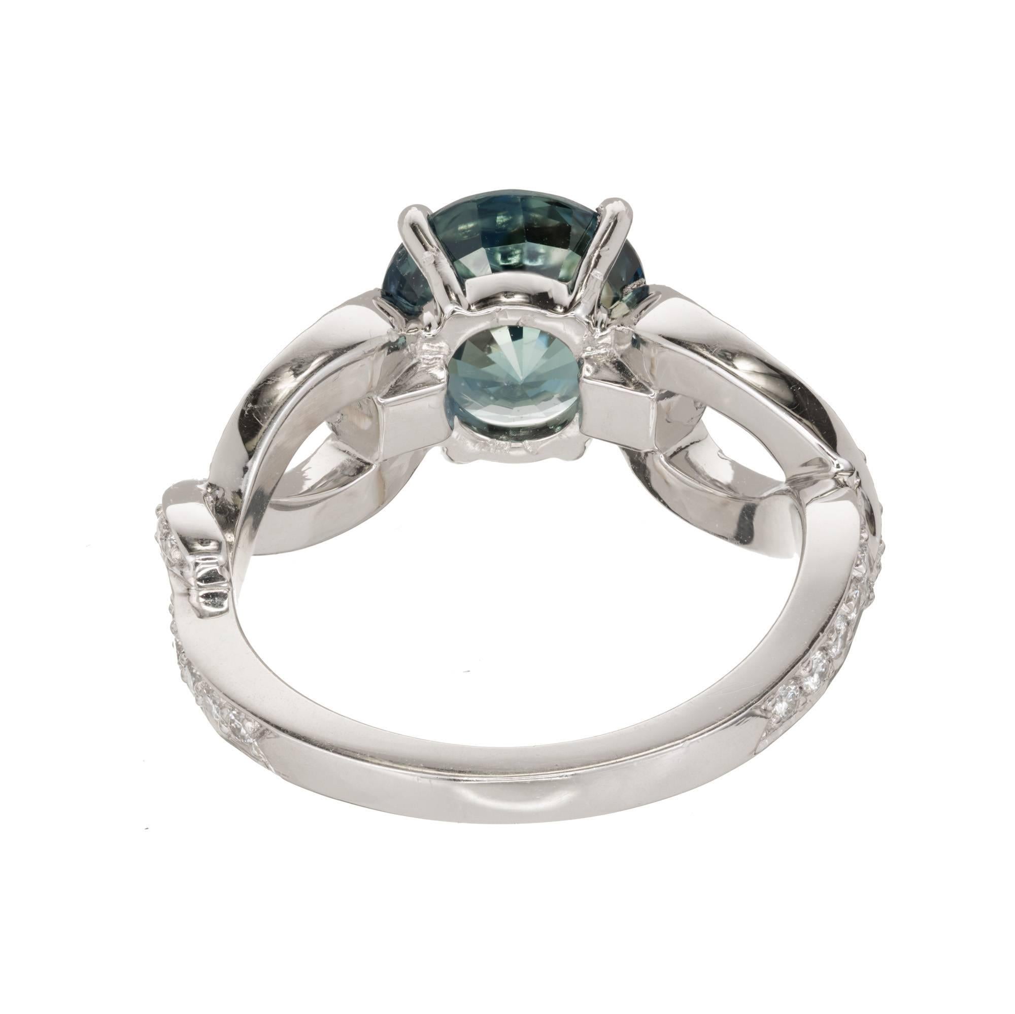 Peter Suchy GIA 2.70 Carat Round Sapphire Diamond Platinum Engagement Ring For Sale 3