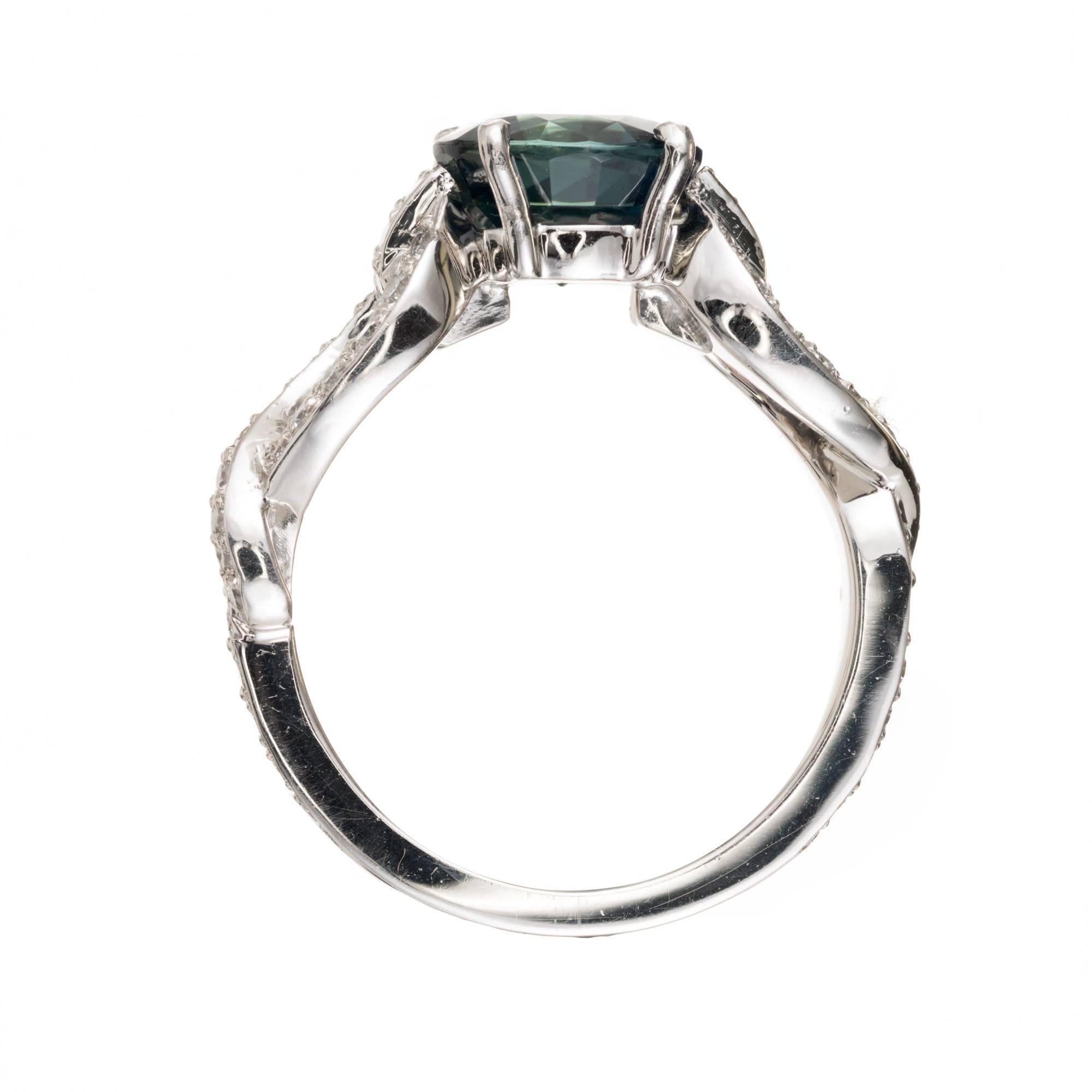 Women's Peter Suchy GIA 2.70 Carat Round Sapphire Diamond Platinum Engagement Ring For Sale