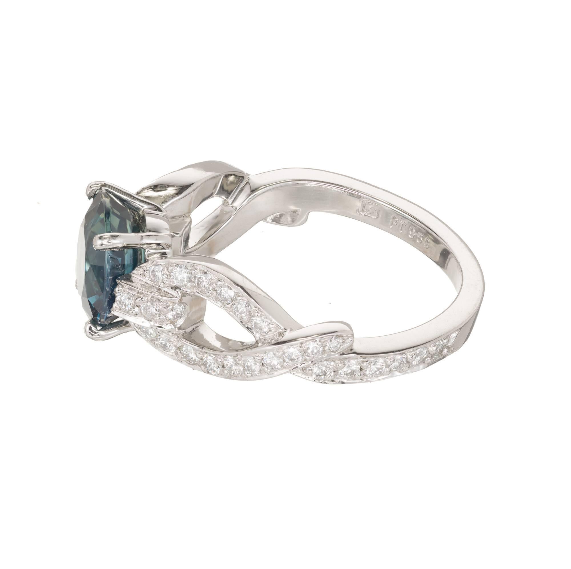 Peter Suchy GIA 2.70 Carat Round Sapphire Diamond Platinum Engagement Ring For Sale 2