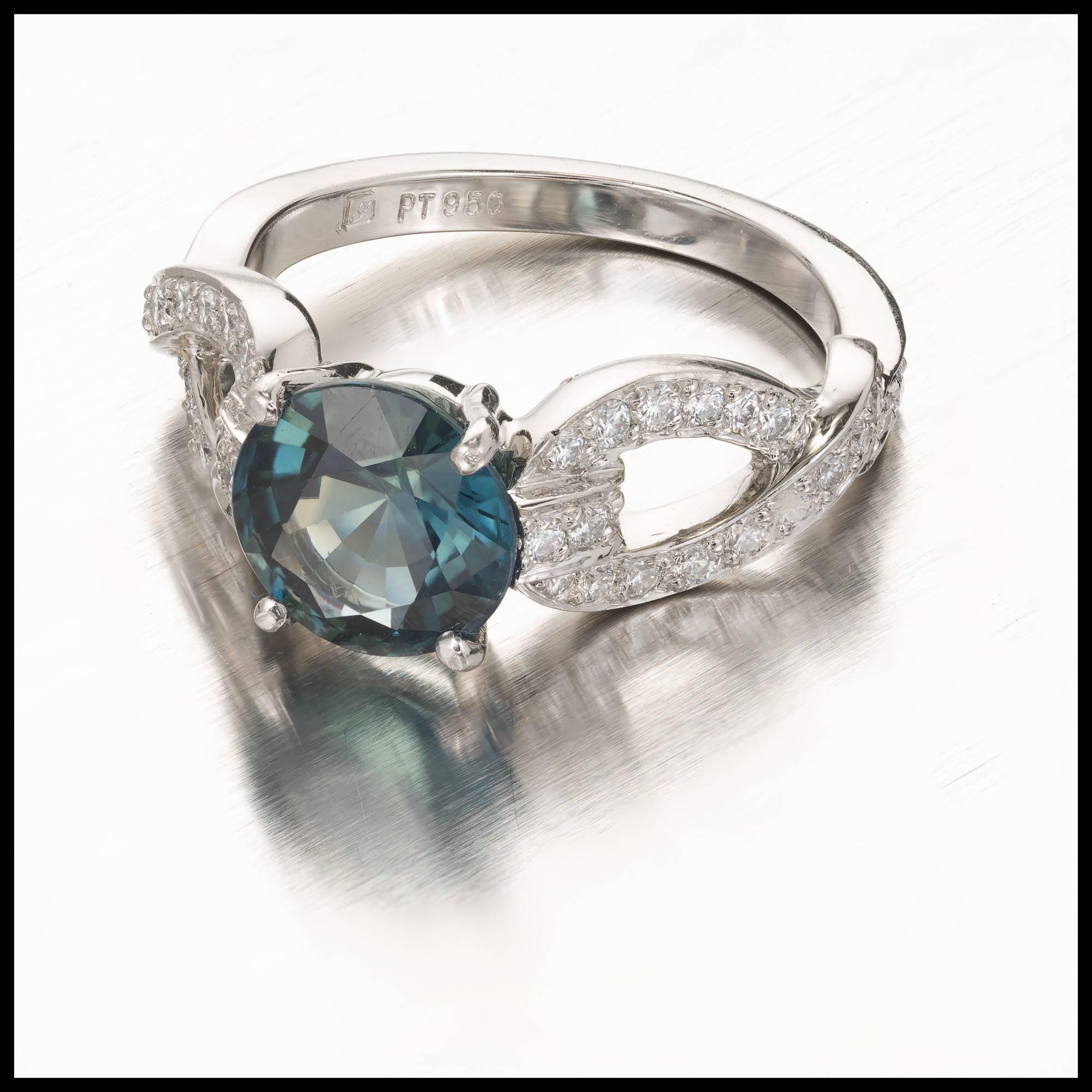 Round Cut Peter Suchy GIA 2.70 Carat Round Sapphire Diamond Platinum Engagement Ring For Sale