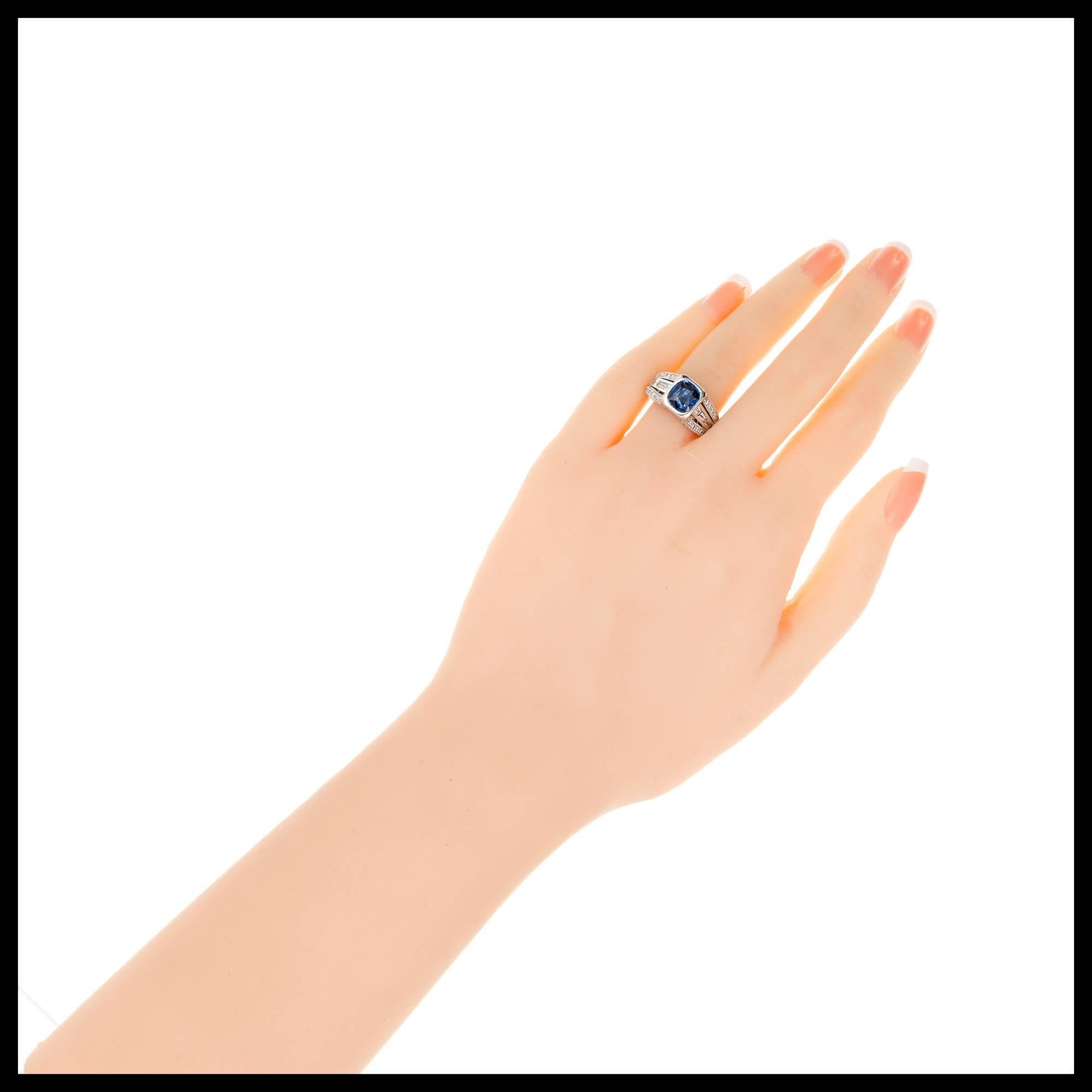 Women's or Men's Peter Suchy 1.98 Carat Cushion Cut Sapphire Diamond Platinum Engagement Ring For Sale