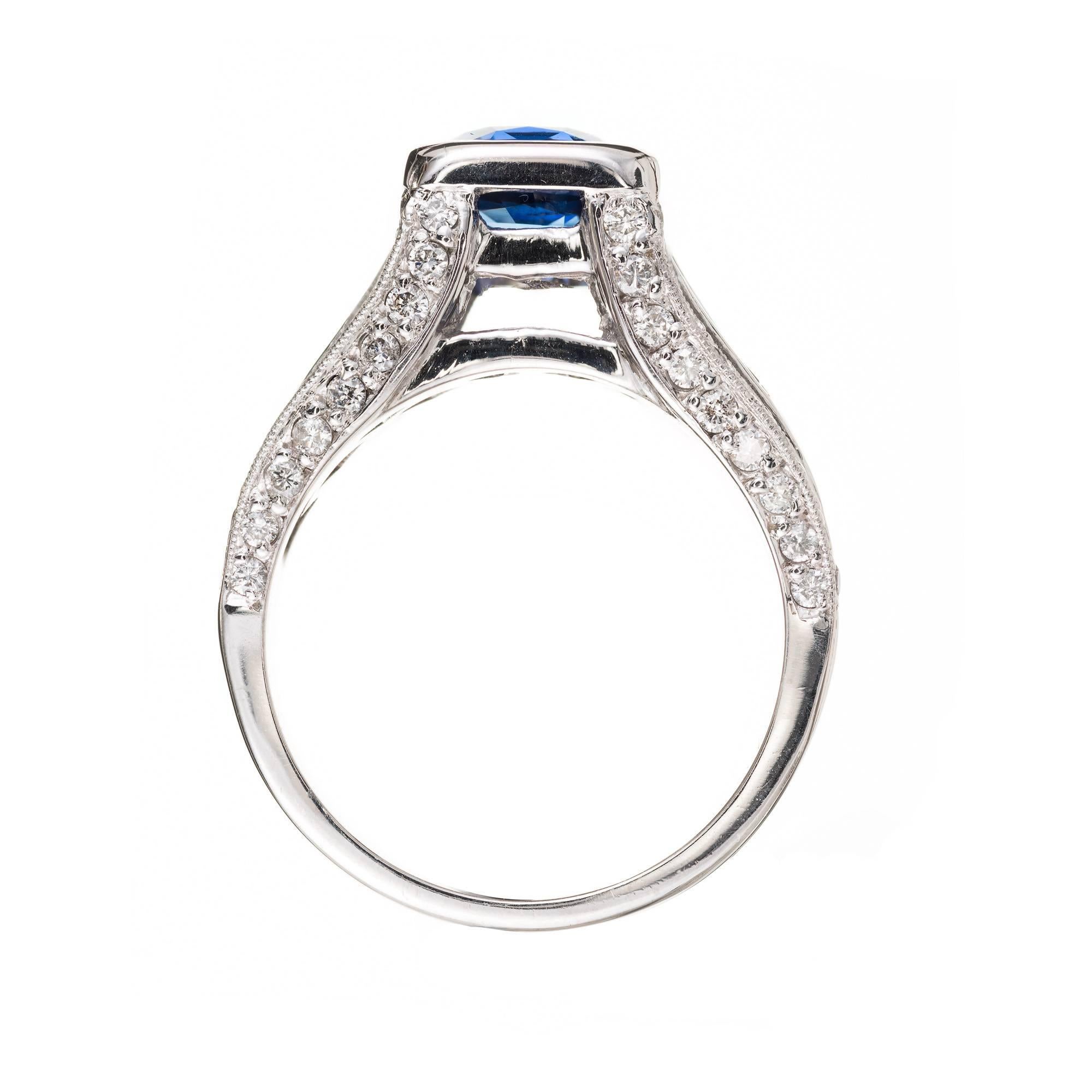 Peter Suchy 1.98 Carat Cushion Cut Sapphire Diamond Platinum Engagement Ring For Sale 4