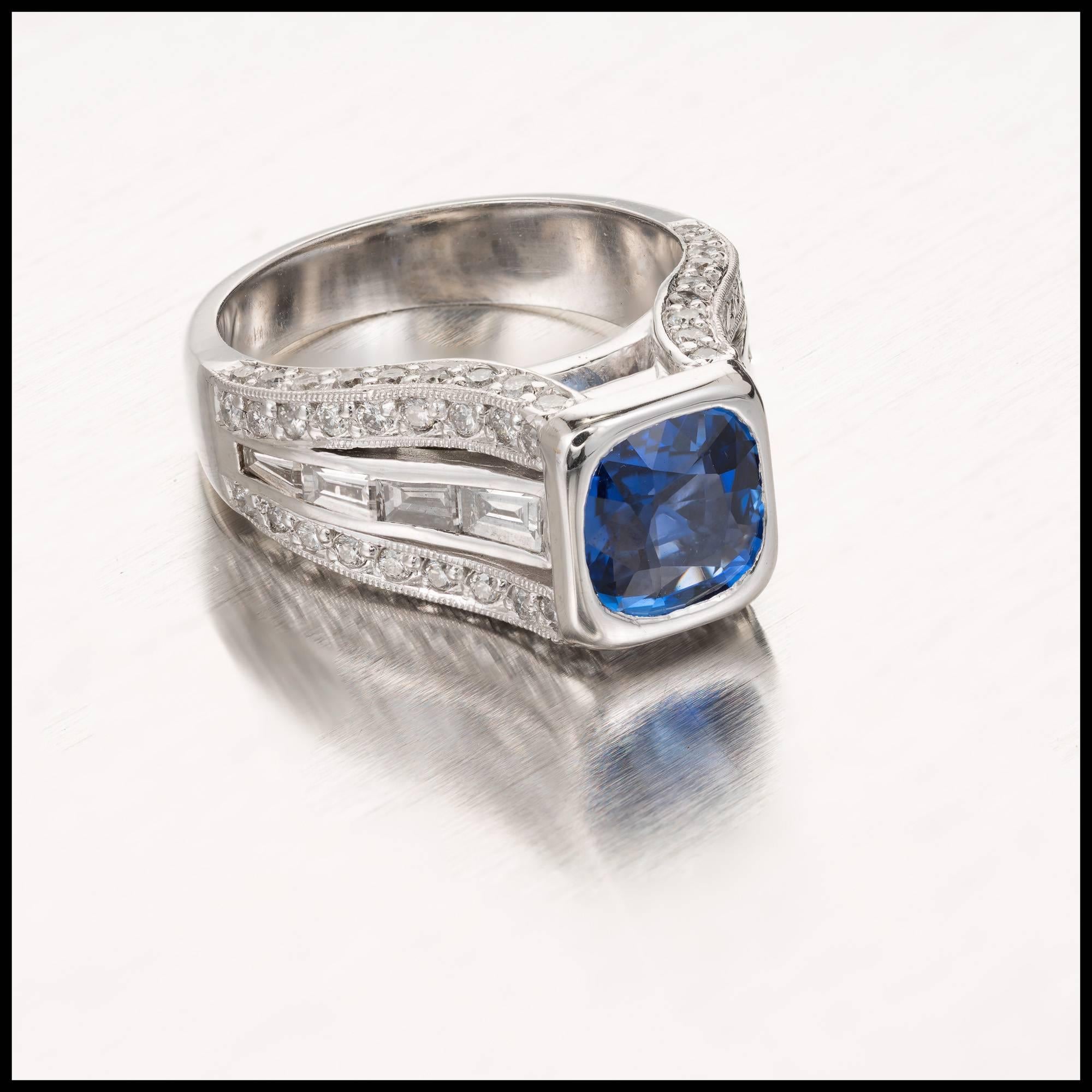 Peter Suchy 1.98 Carat Cushion Cut Sapphire Diamond Platinum Engagement Ring In Excellent Condition For Sale In Stamford, CT