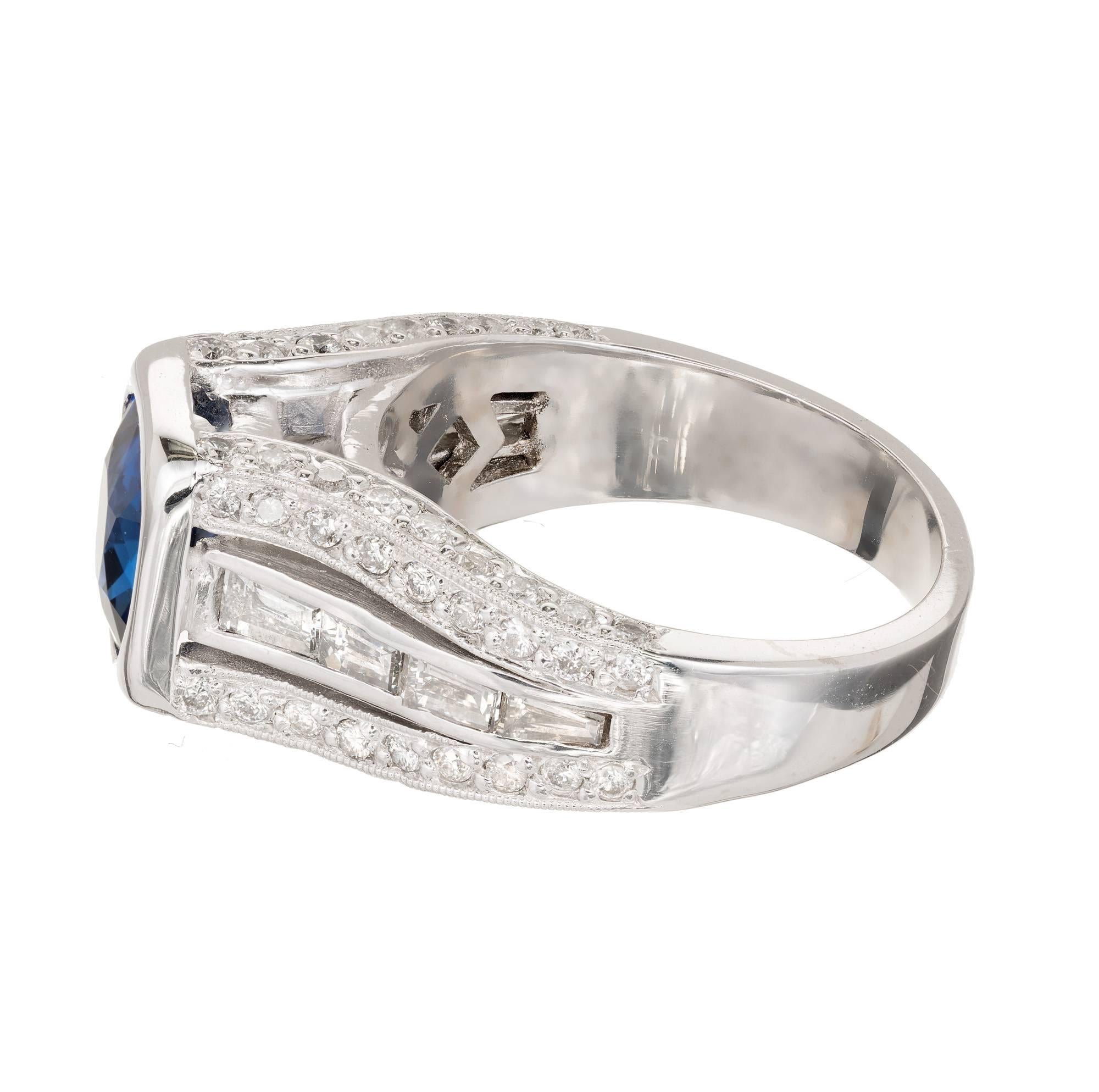 Peter Suchy 1.98 Carat Cushion Cut Sapphire Diamond Platinum Engagement Ring For Sale 2