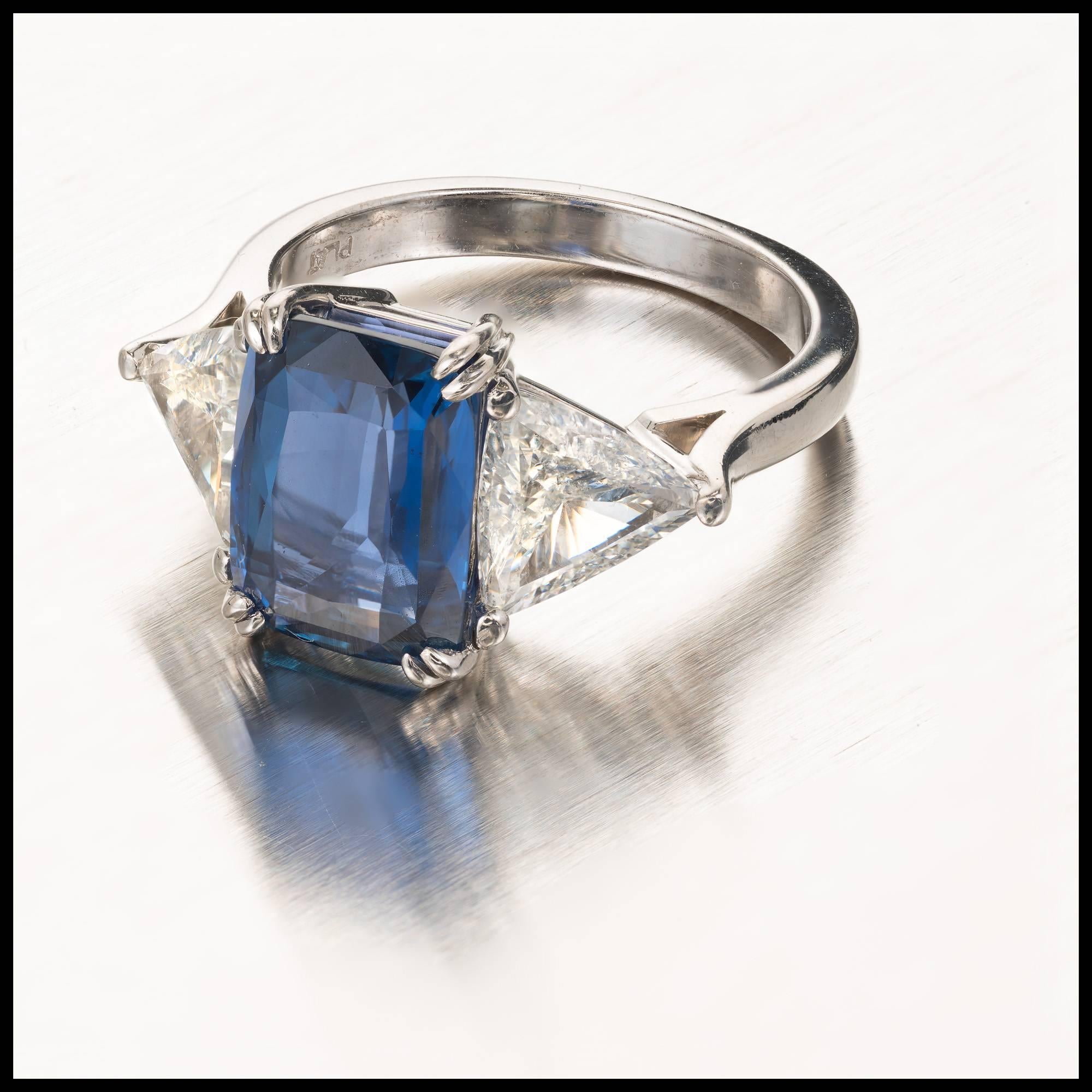 Cushion Cut Peter Suchy 4.61 Carat Sapphire Diamond Platinum Three-Stone Engagement Ring