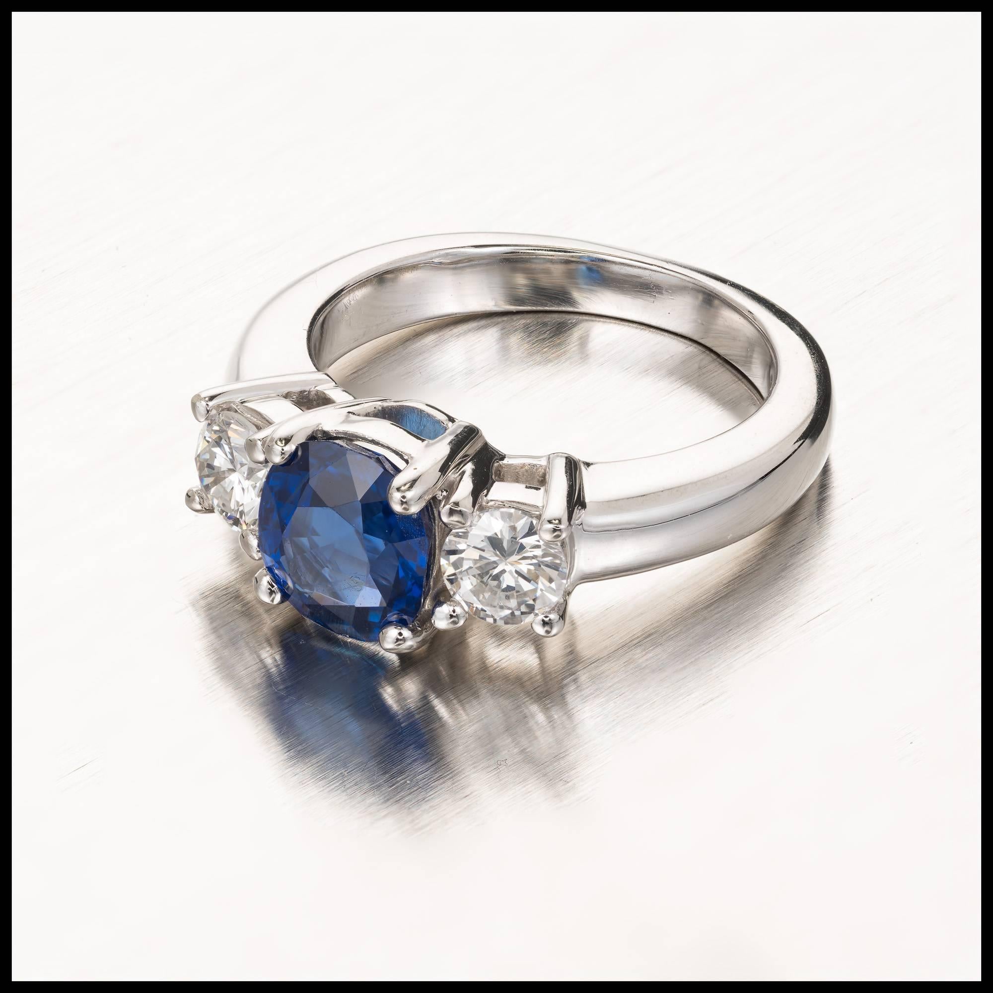Peter Suchy 1.93 Carat Sapphire Diamond Three-Stone Gold Engagement Ring 4