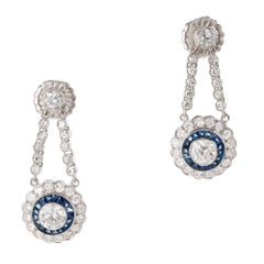 Art Deco Sapphire Diamond Platinum Dangle Earrings