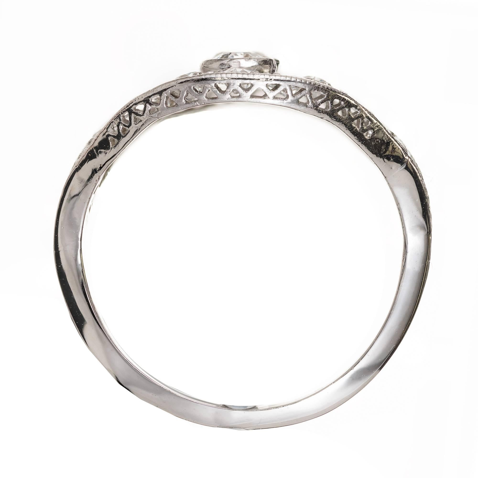 Women's Art Deco Old European Cut Diamond Platinum Cocktail Ring For Sale