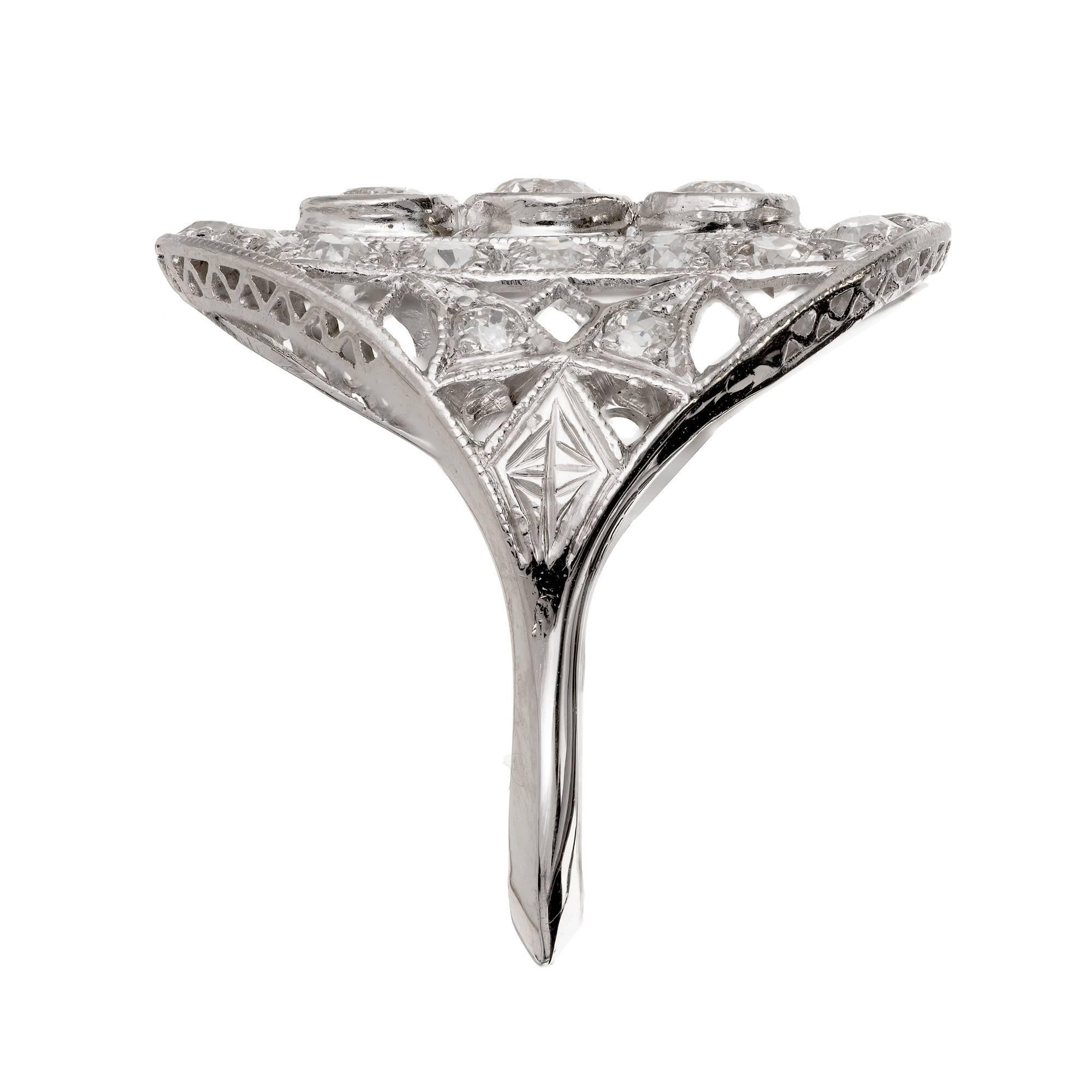 Art Deco Old European Cut Diamond Platinum Cocktail Ring For Sale 1