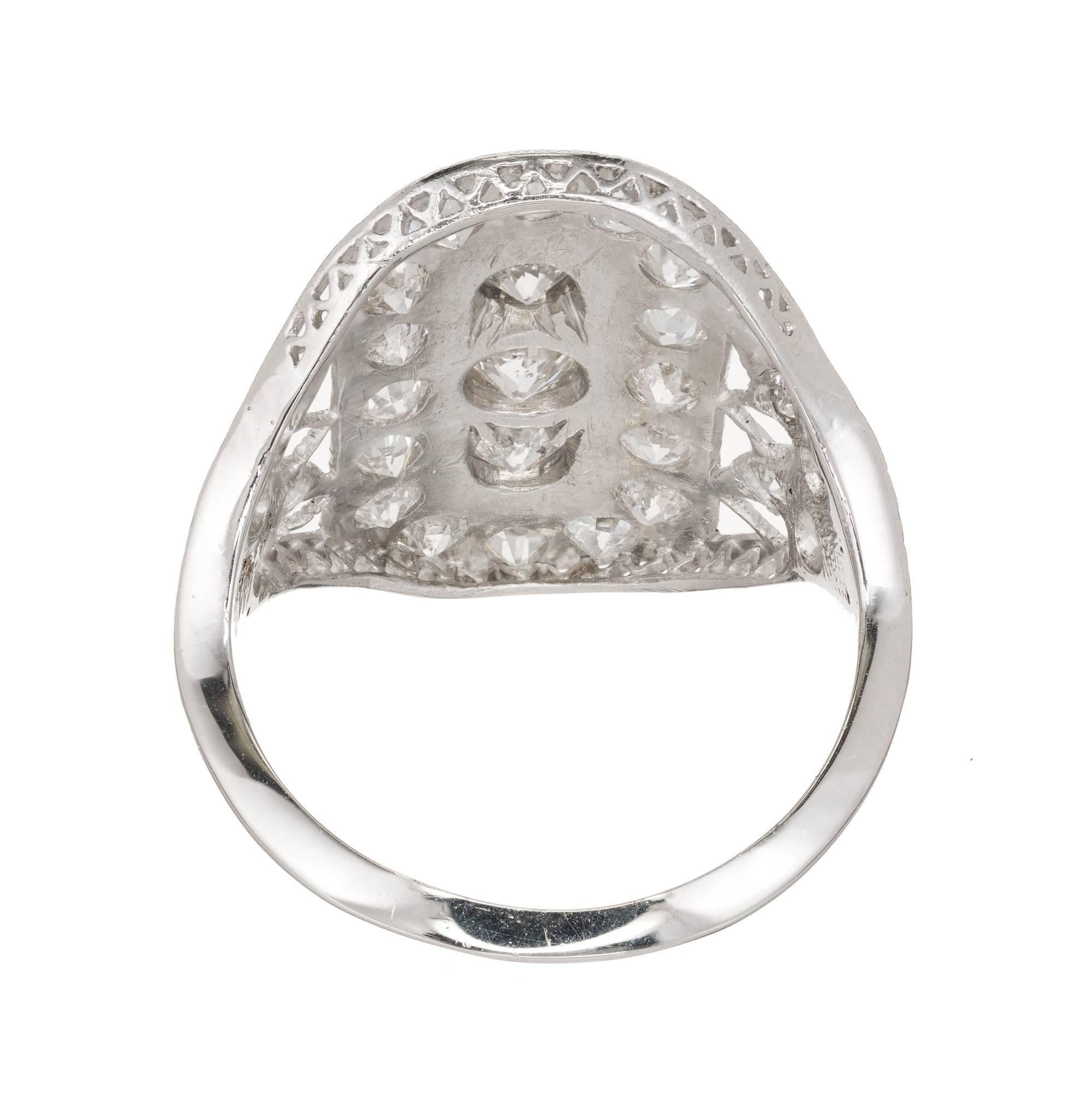 Art Deco Old European Cut Diamond Platinum Cocktail Ring For Sale 3