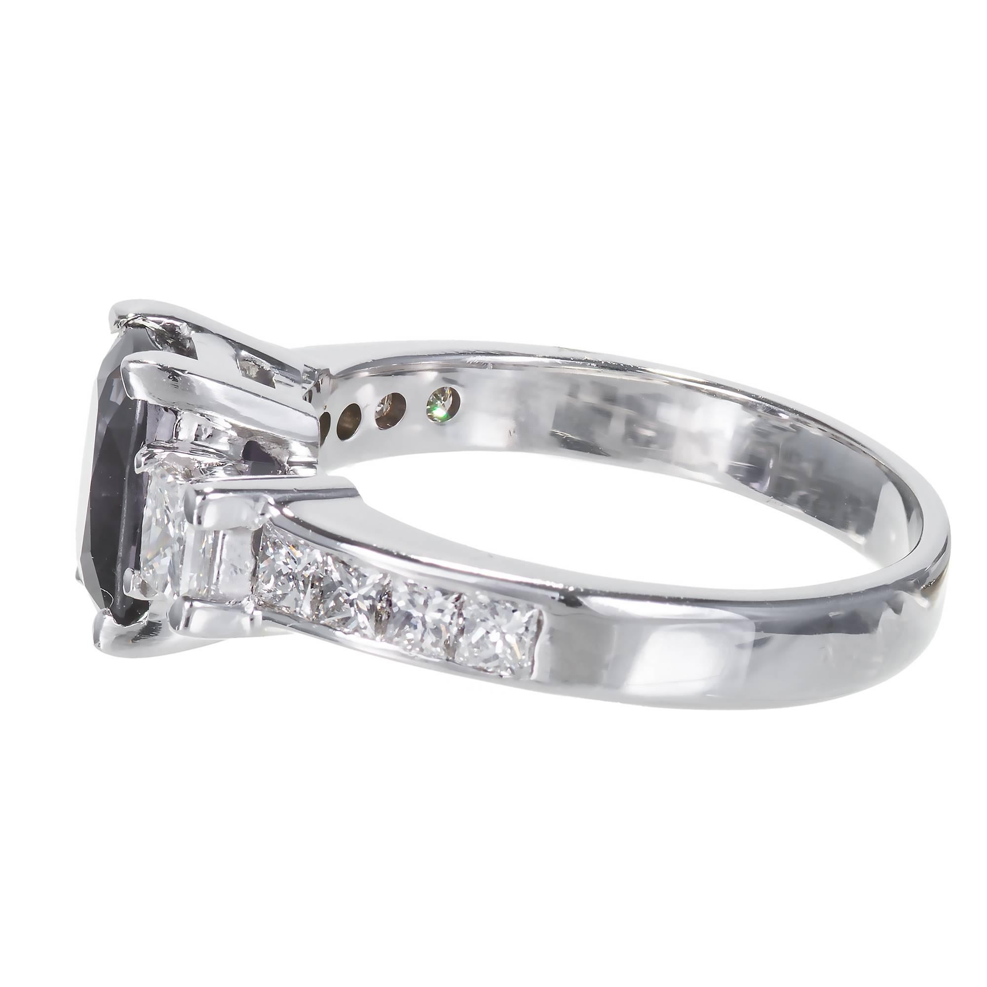 Princess Cut 1.74 Carat Natural Purple Spinel Diamond Platinum Gold Engagement Ring For Sale
