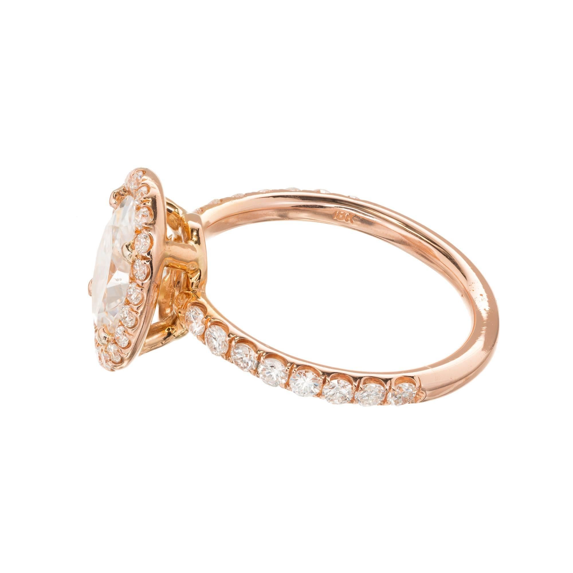 GIA Certified Peter Suchy 1.23 Carat Oval Diamond Halo Rose Gold Engagement Ring In Good Condition In Stamford, CT