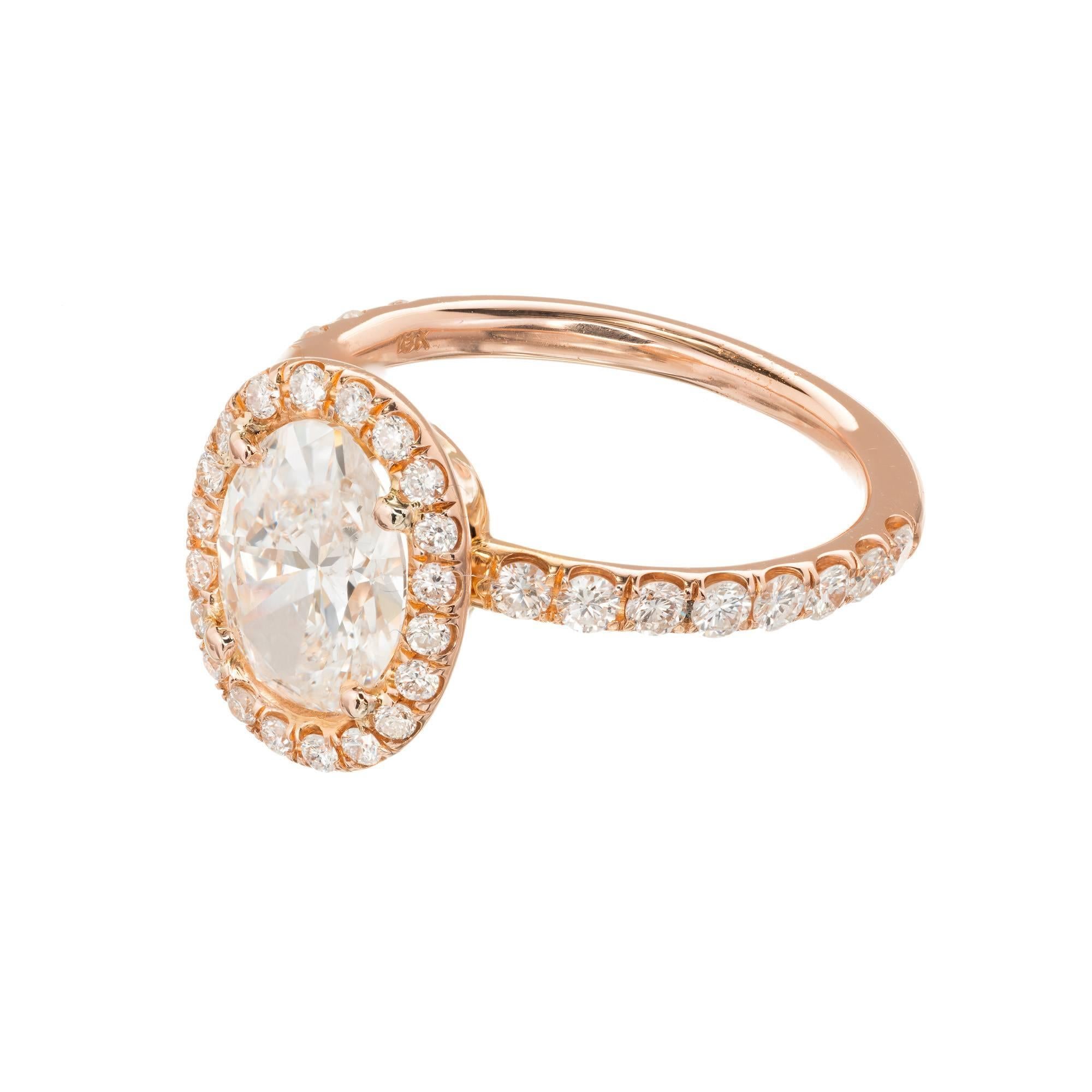 Oval Cut GIA Certified Peter Suchy 1.23 Carat Oval Diamond Halo Rose Gold Engagement Ring