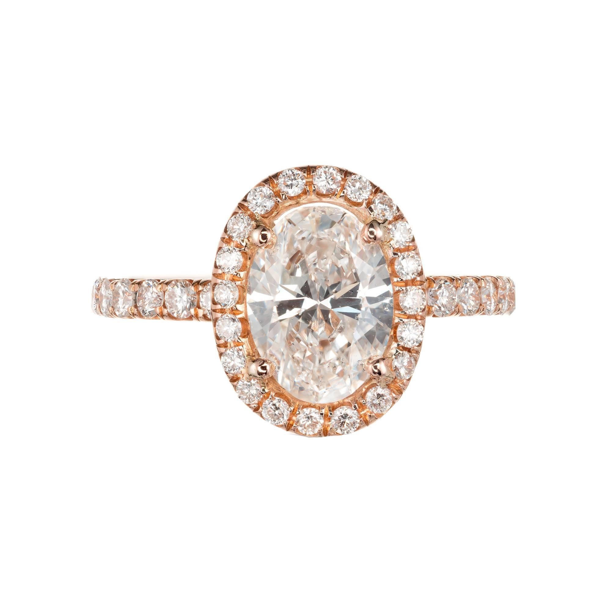 GIA Certified Peter Suchy 1.23 Carat Oval Diamond Halo Rose Gold Engagement Ring