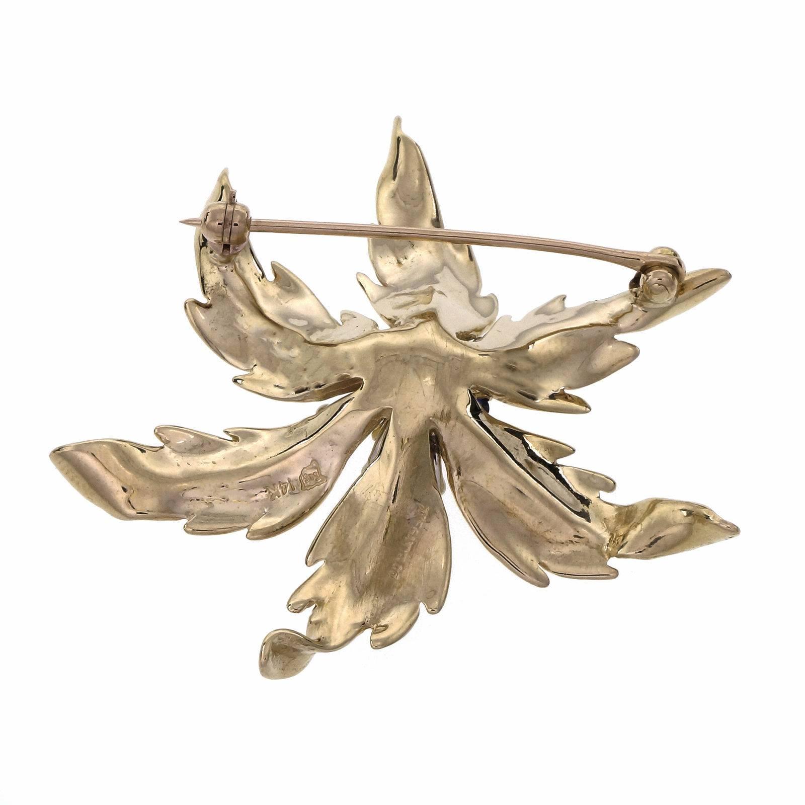 Tiffany & Co. Diamond Sapphire Gold Flower Brooch 1