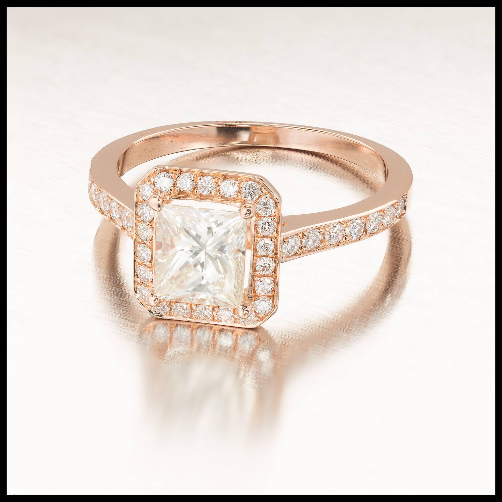 Princess Cut GIA Certified Peter Suchy 1.00 Carat Diamond Halo Rose Gold Engagement Ring For Sale