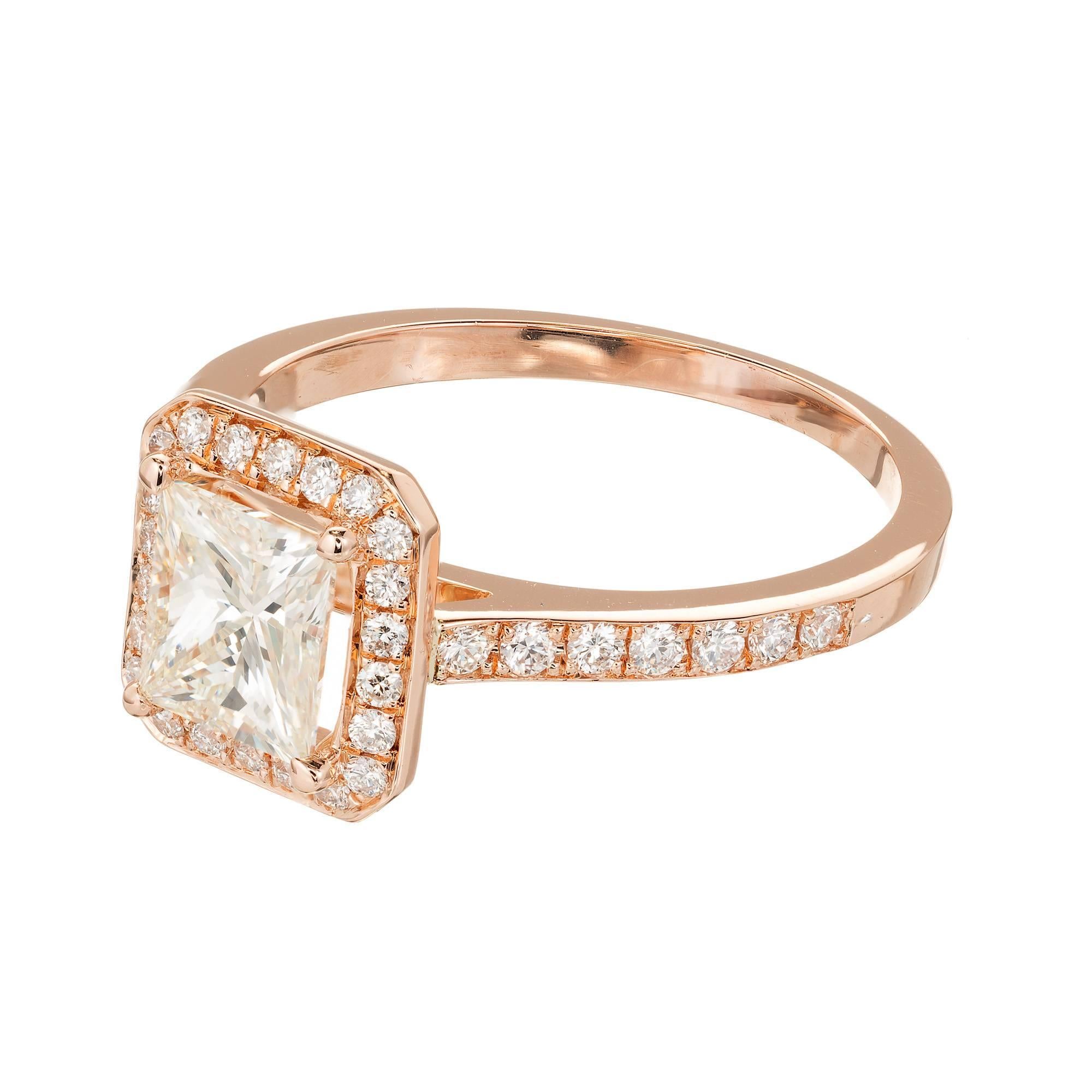 GIA Certified Peter Suchy 1.00 Carat Diamond Halo Rose Gold Engagement Ring In Good Condition For Sale In Stamford, CT
