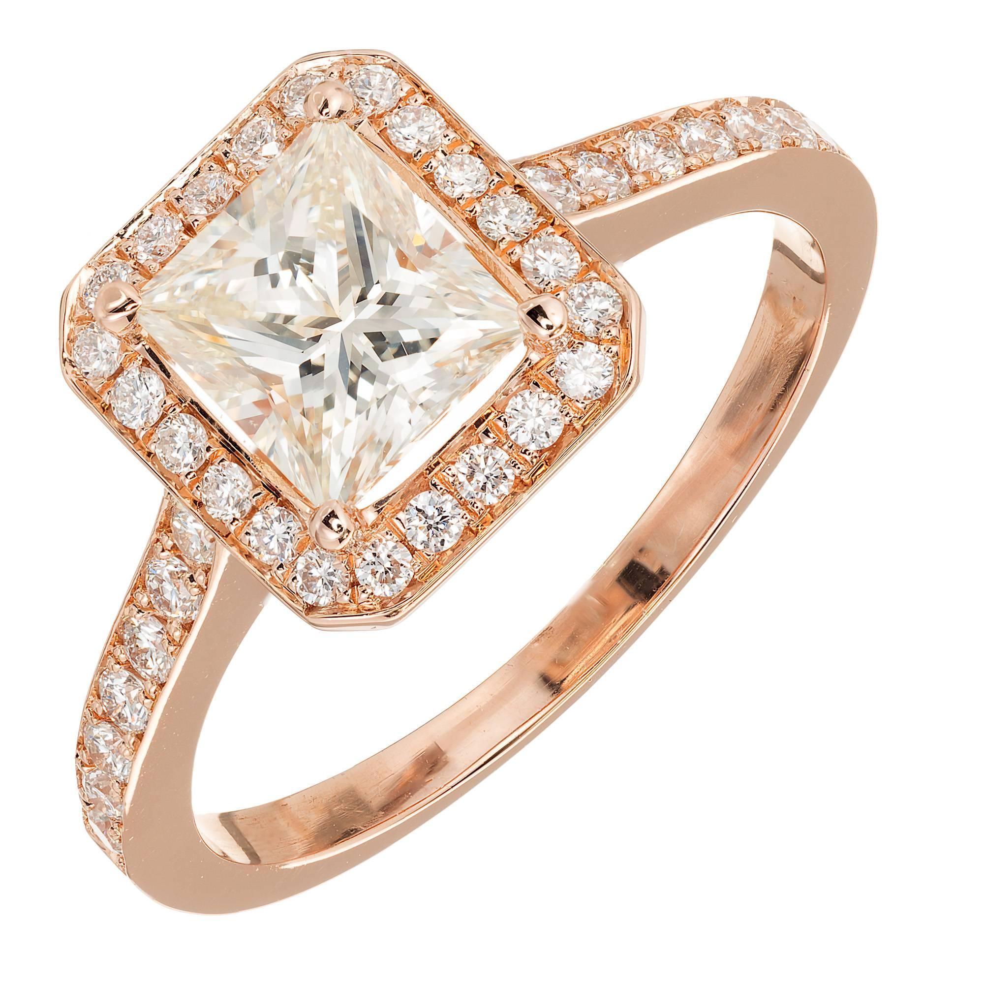 GIA Certified Peter Suchy 1.00 Carat Diamond Halo Rose Gold Engagement Ring For Sale