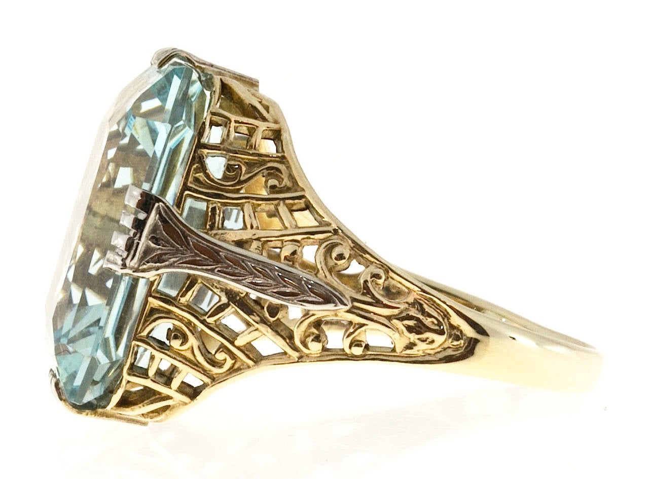 Women's Aquamarine Gold Filigree Ring