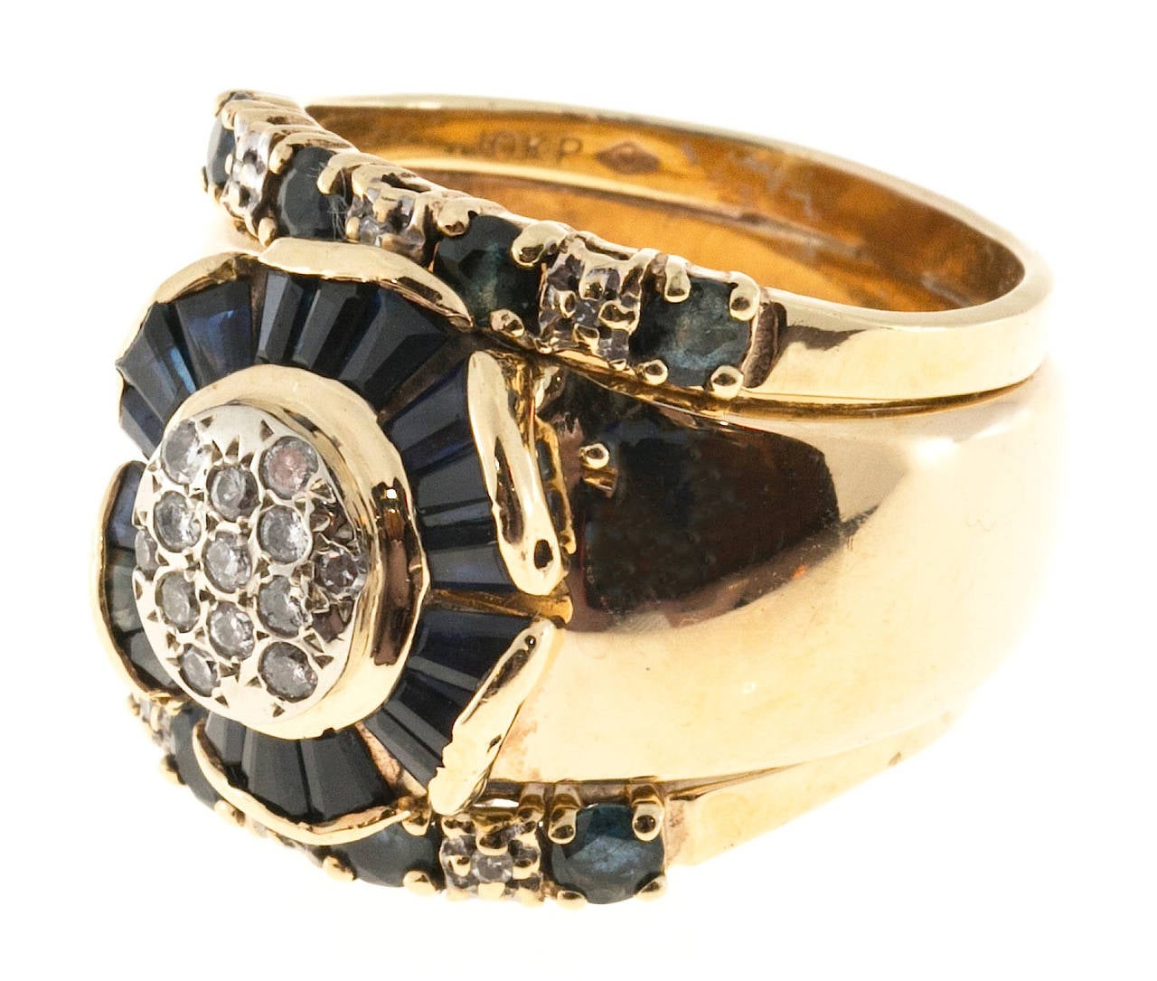 Modern Wide Sapphire Diamond Gold Ring