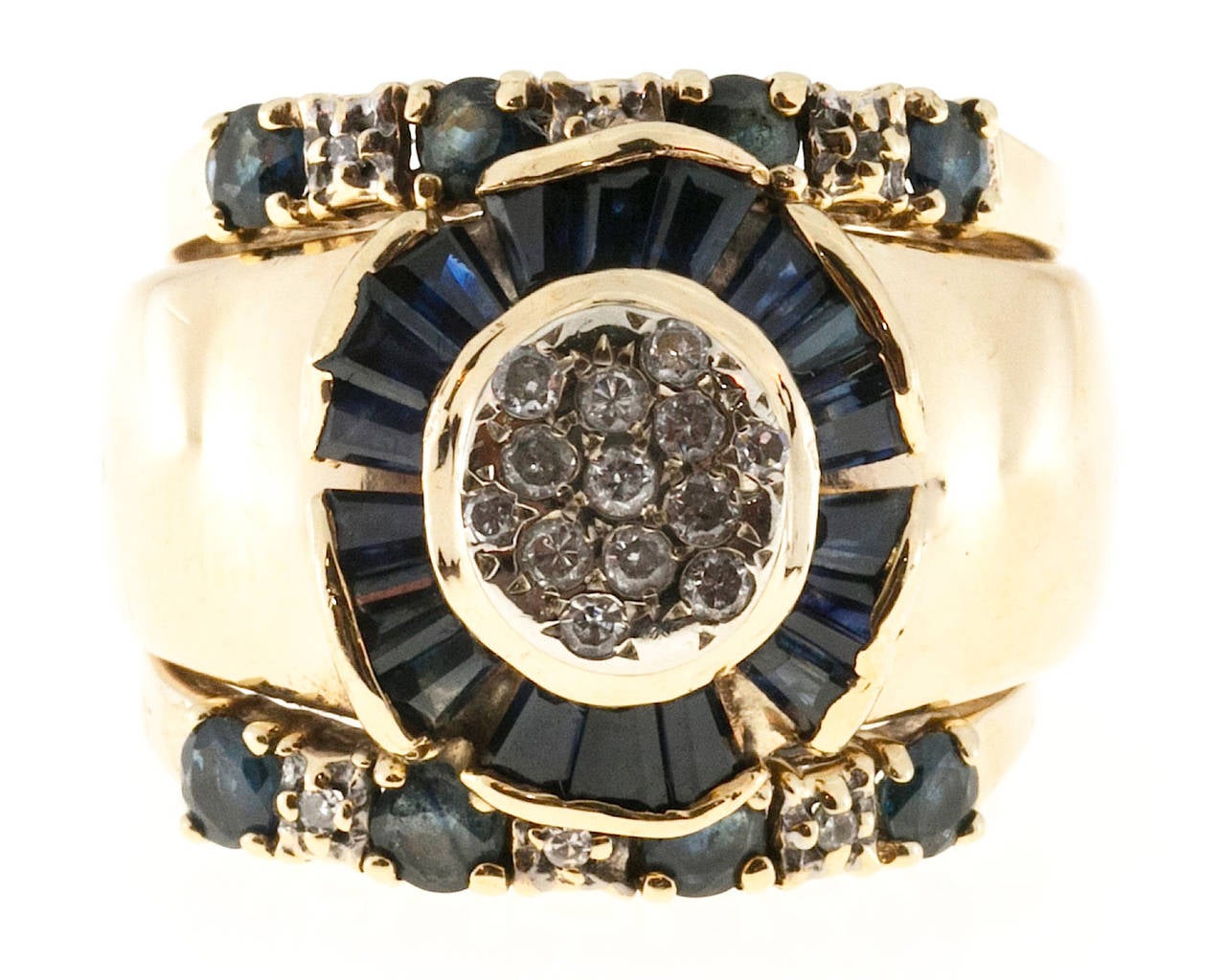 Women's Wide Sapphire Diamond Gold Ring