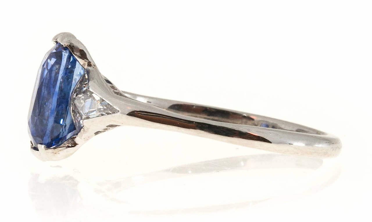 Art Deco Natural Sapphire Mixed Shape Diamond Platinum Ring