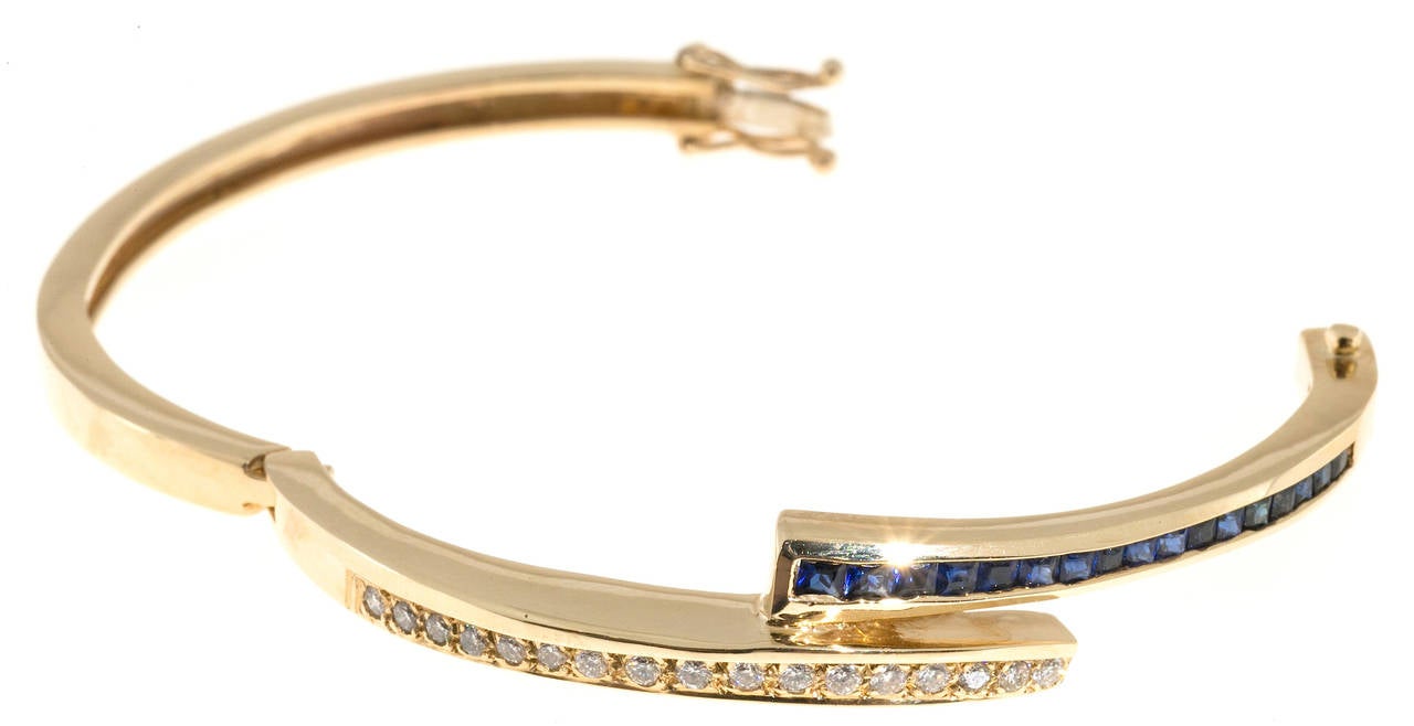Square Sapphire Diamond Gold Bangle Bracelet at 1stDibs | square gold ...