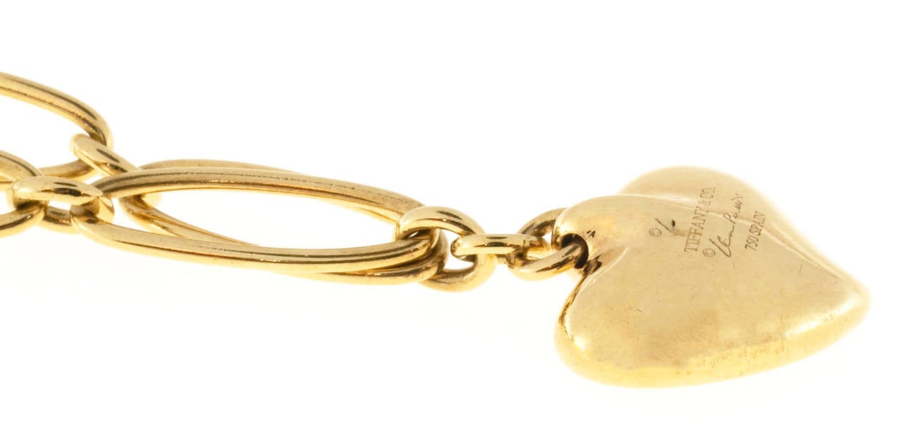 Modern Tiffany & Co. Elsa Peretti Gold Heart Charm Bracelet