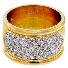 Wide Diamond Pave Gold Band Ring