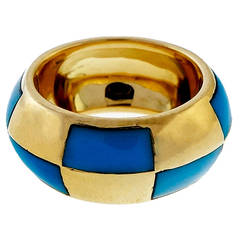 Mauboussin Paris Inlaid Natural Turquoise Wide Band Ring 12