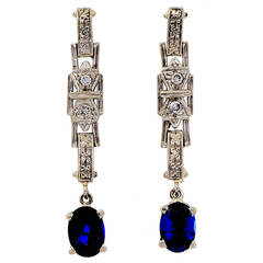 Sapphire Diamond Gold Dangle Earrings 7