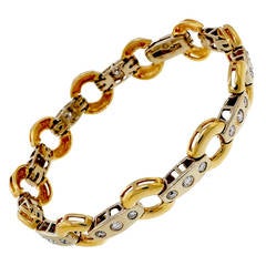 Diamond Two Color Gold Circle Bar Link Bracelet 4