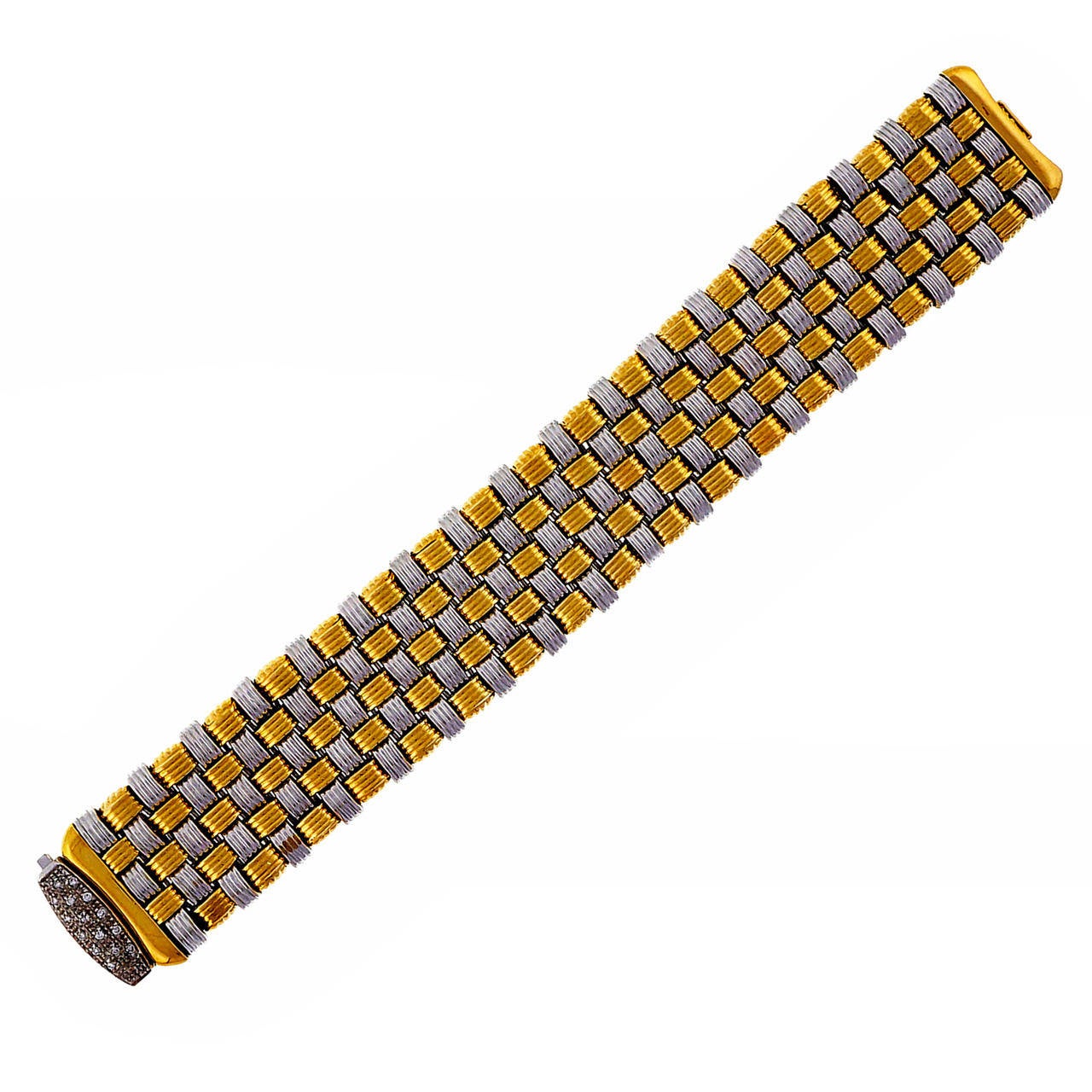 Italian Wide Two Color Gold Mesh Bracelet 1960
