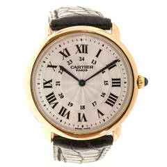 Retro Cartier Yellow Gold Ronde Louis Mecanique Guilloche Dial Wristwatch