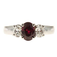 Natural GIA Cert Oval Red Ruby Diamond Platinum Ring