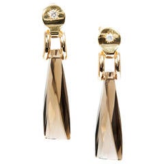 Smoky Quartz Diamond Gold Dangle Earrings 3