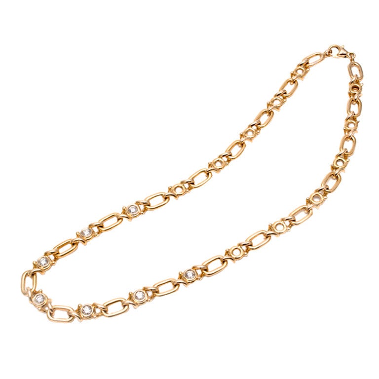 Fred Paris 1.70 Carat Diamond Gold Open Link Chain Necklace For Sale at