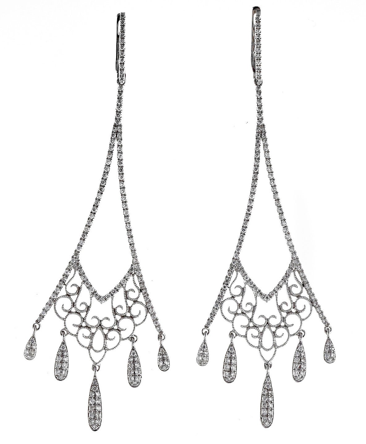 Diamond Micro Pave White Gold Dangle Earrings