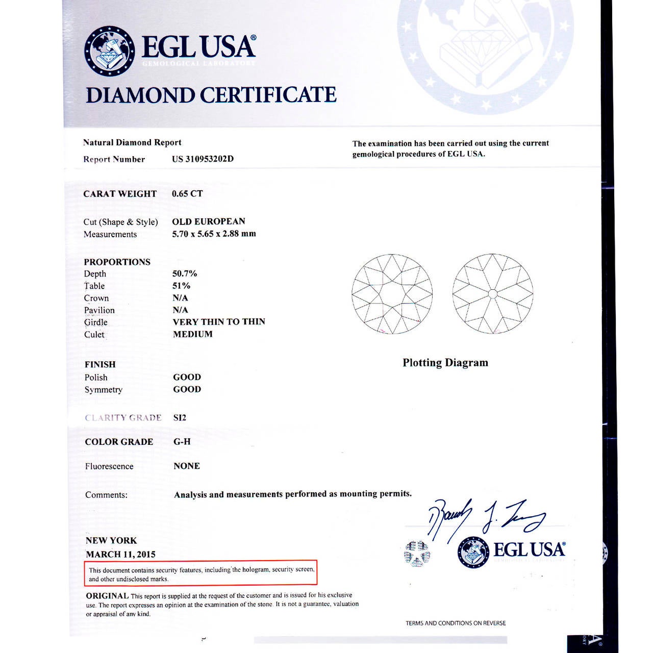 EGL Certified .65 Carat Old European Cut Diamond Gold Filigree Engagement Ring For Sale 2