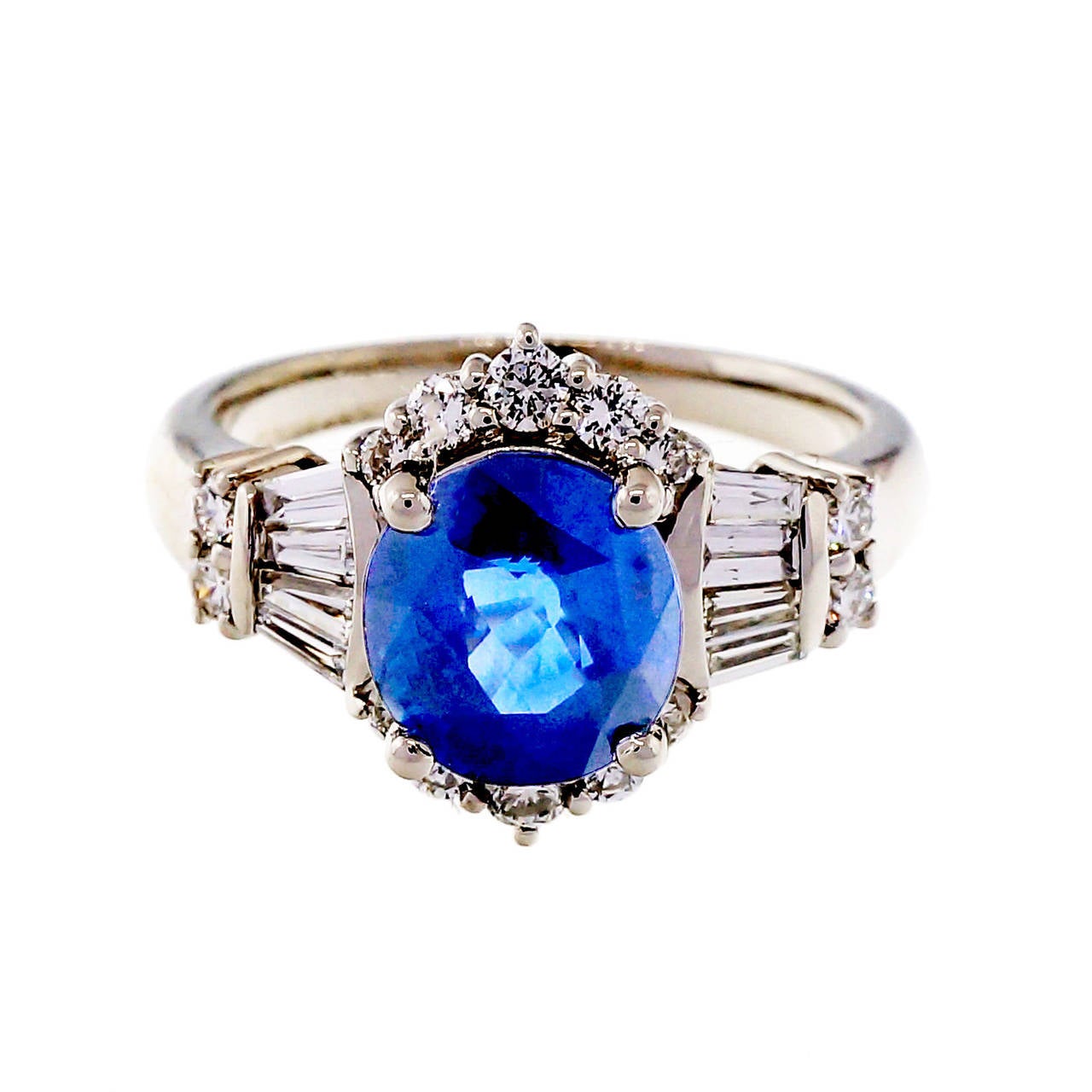 Revival Oval Cornflower Blue Sapphire Diamond Platinum Ring