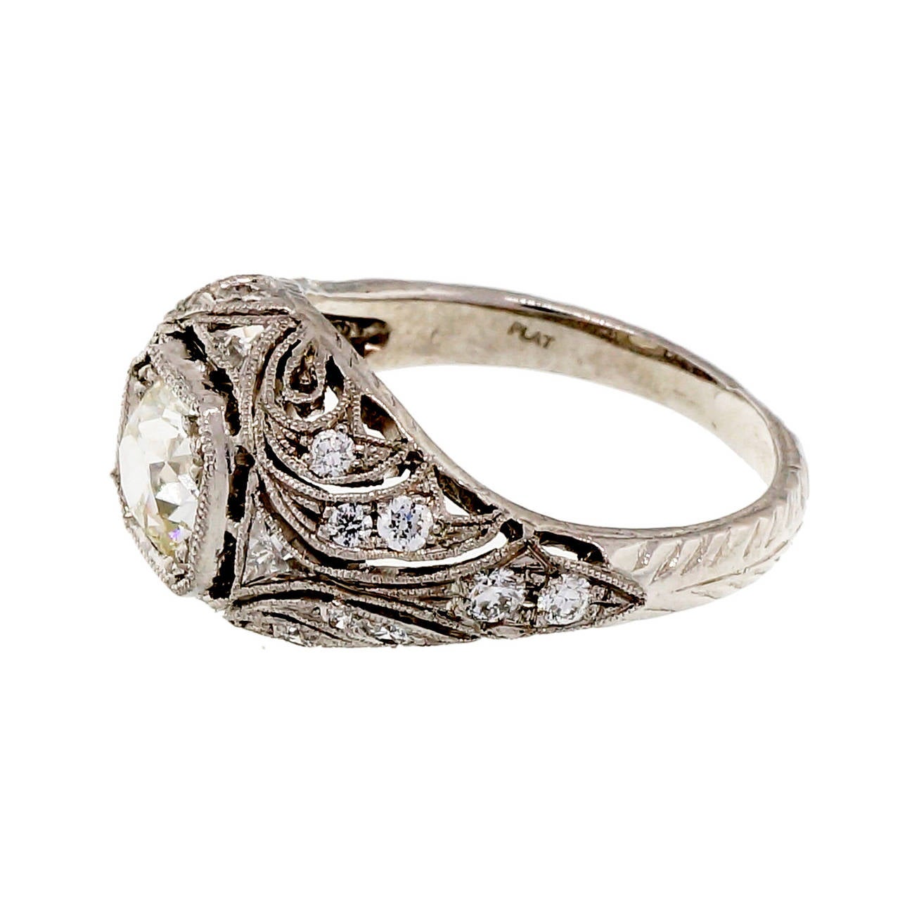 Old European Cut Diamond Platinum Engagement Ring at 1stdibs
