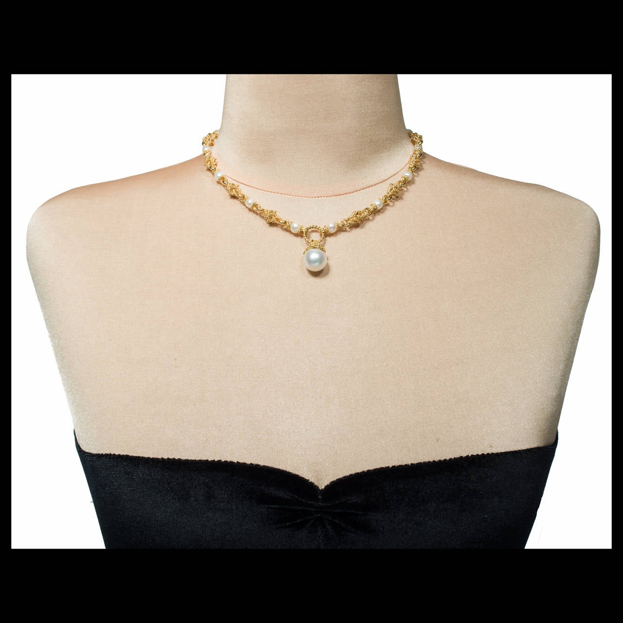 Heavy South Sea Cultured Pearl Gold Link Chain Necklace 2