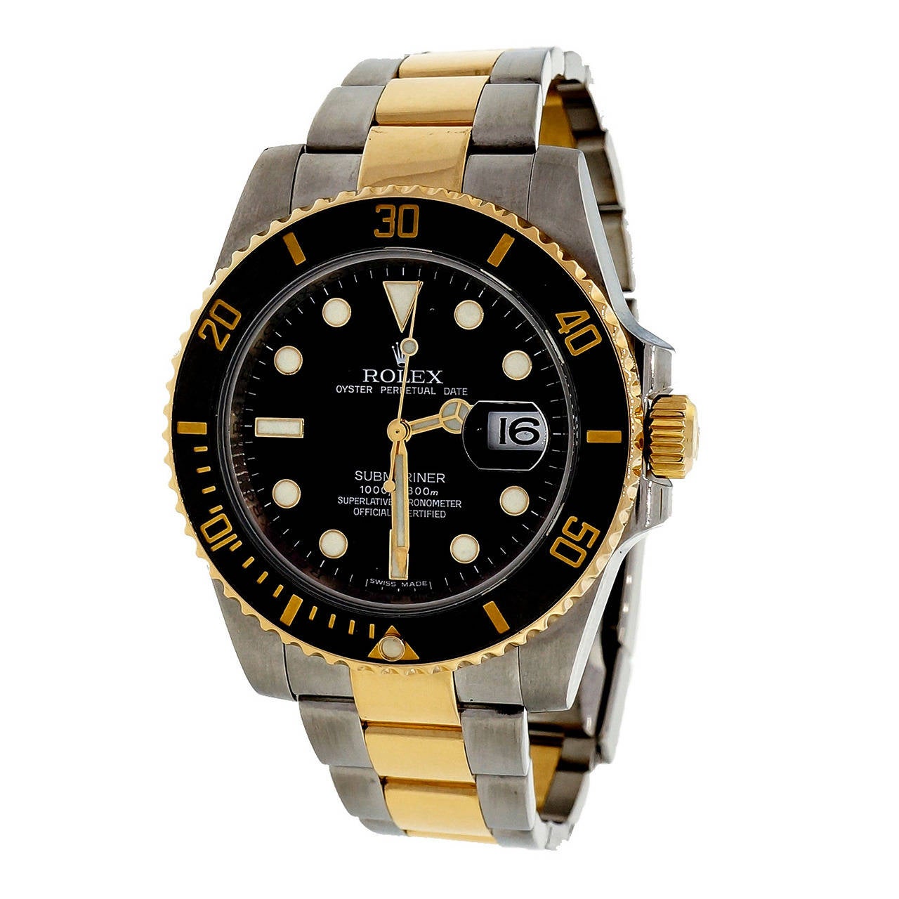 Rolex Yellow Gold Steel Submariner Oyster Band Wristwatch Ref 116613