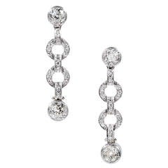 Old European Cut Diamond Platinum Dangle Earrings 10