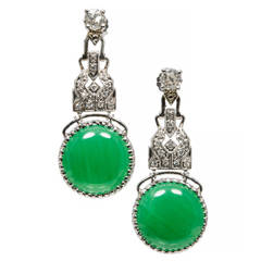 GIA Cert Jadeite Jade Old Mine Diamond Platinum Dangle Earrings 5