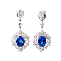 Royal Blue Sapphire Diamond Gold Dangle Earrings